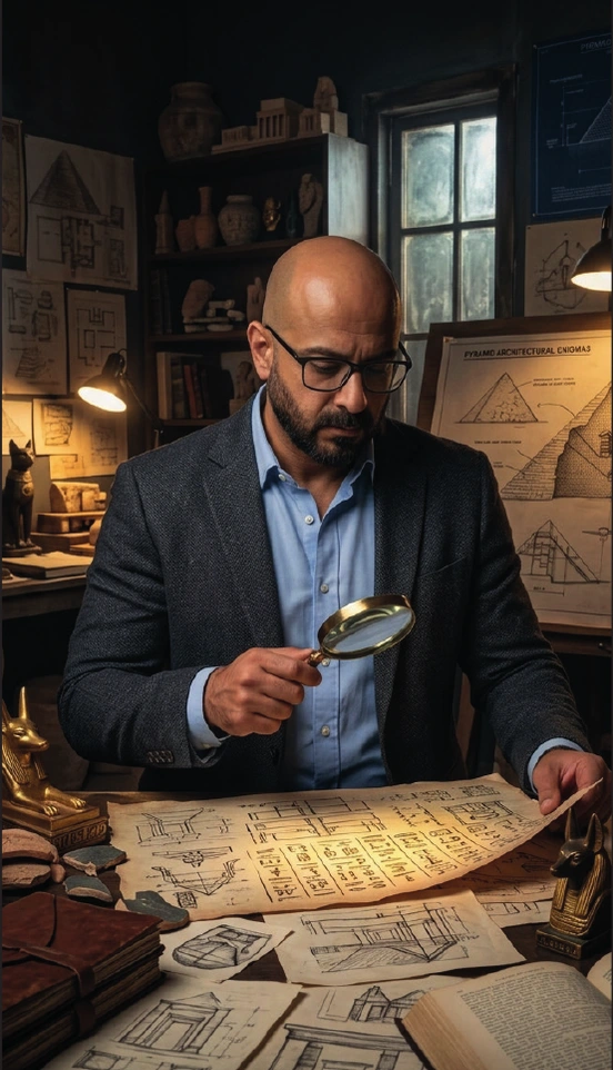 Sherif G. Arti studying historical maps and manuscripts